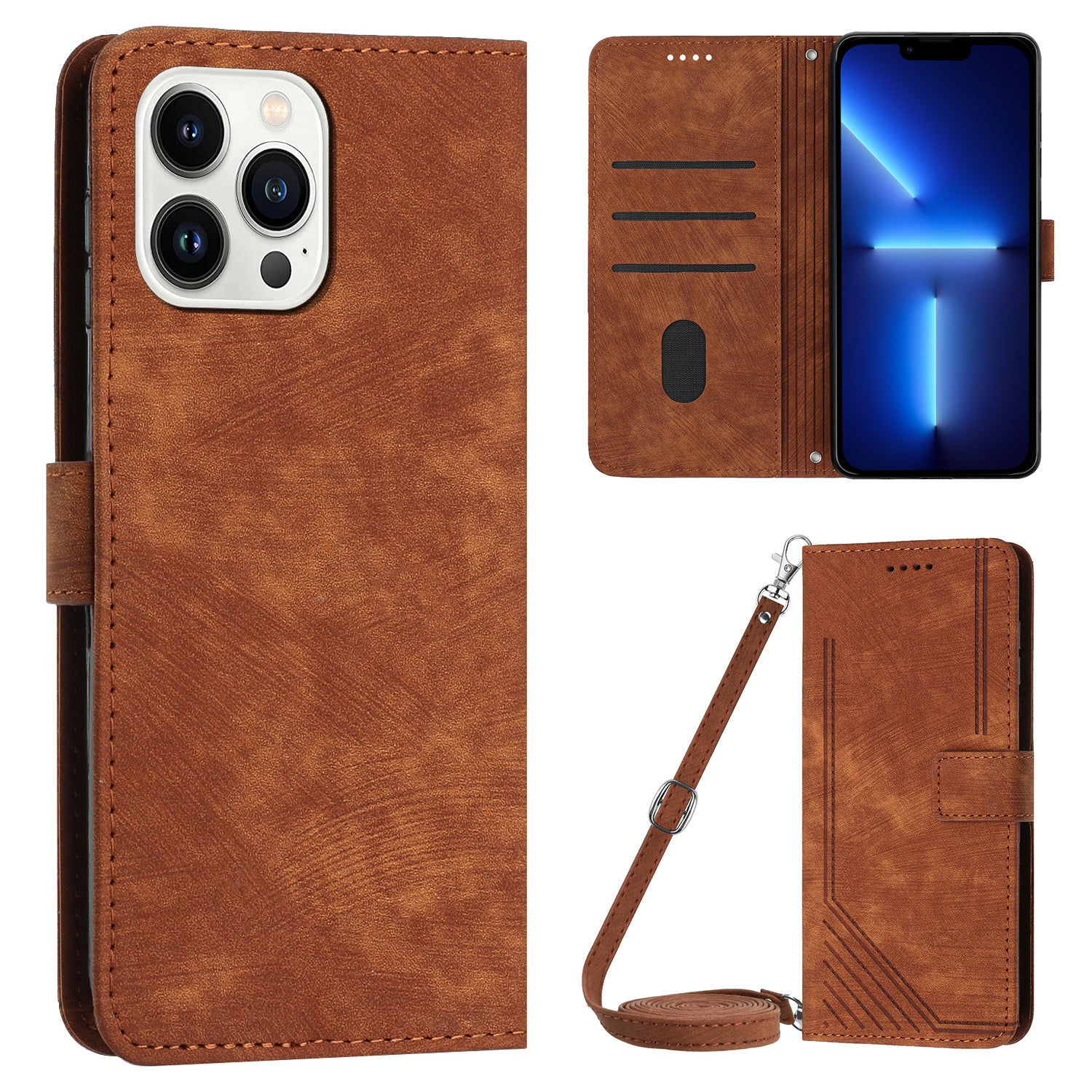For iPhone 13 Pro 6.1 inch PU Leather Skin-touch Phone Case Lines Imprinted Wallet Stand Flip Cover For iPhone 13 Pro 6.1 inch PU Leather Skin-touch Phone Case Lines Imprinted Wallet Stand Flip Cover